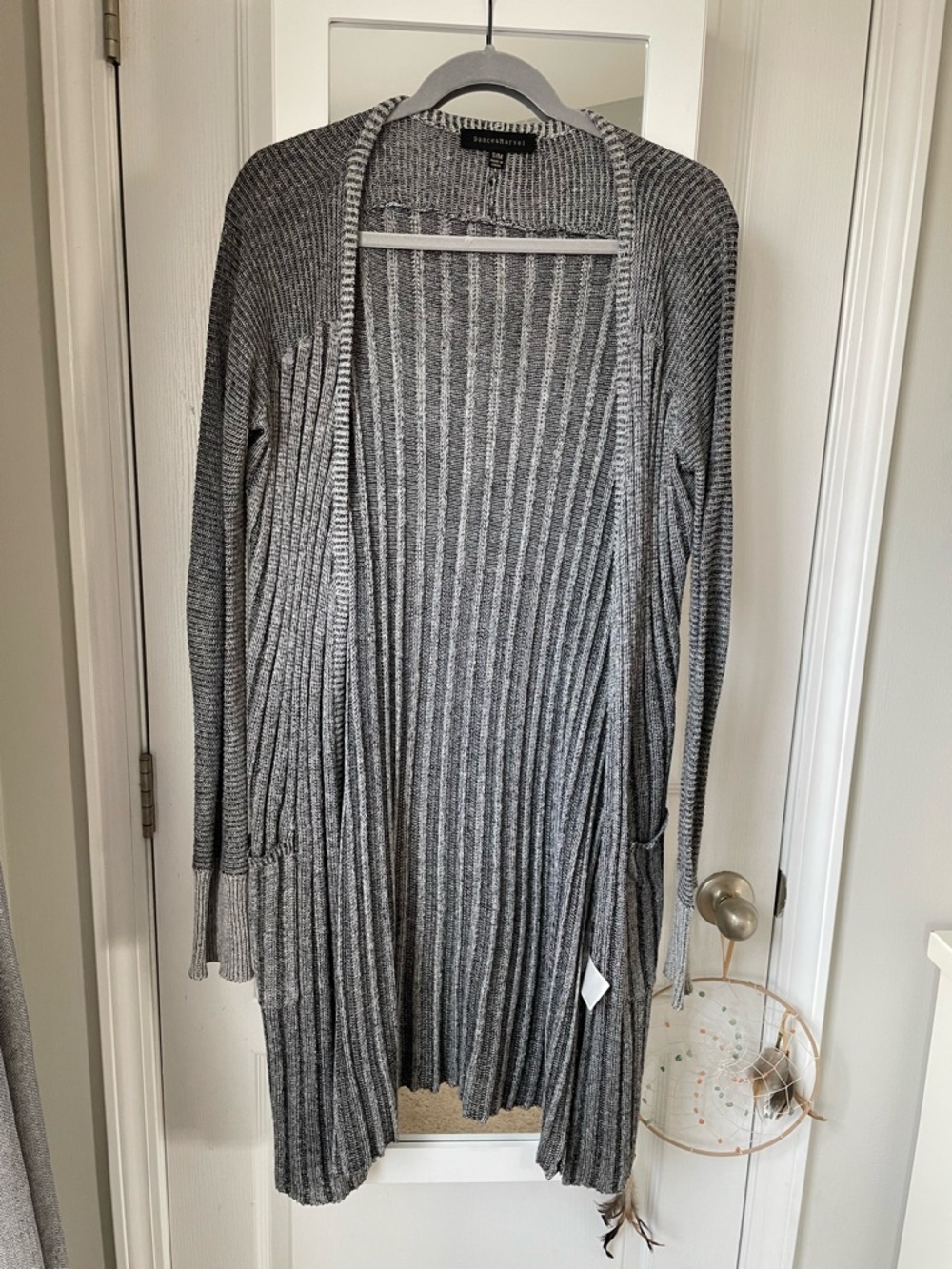 Dance & Marvel Heather Gray Ribbed Open-Front Long Cardigan